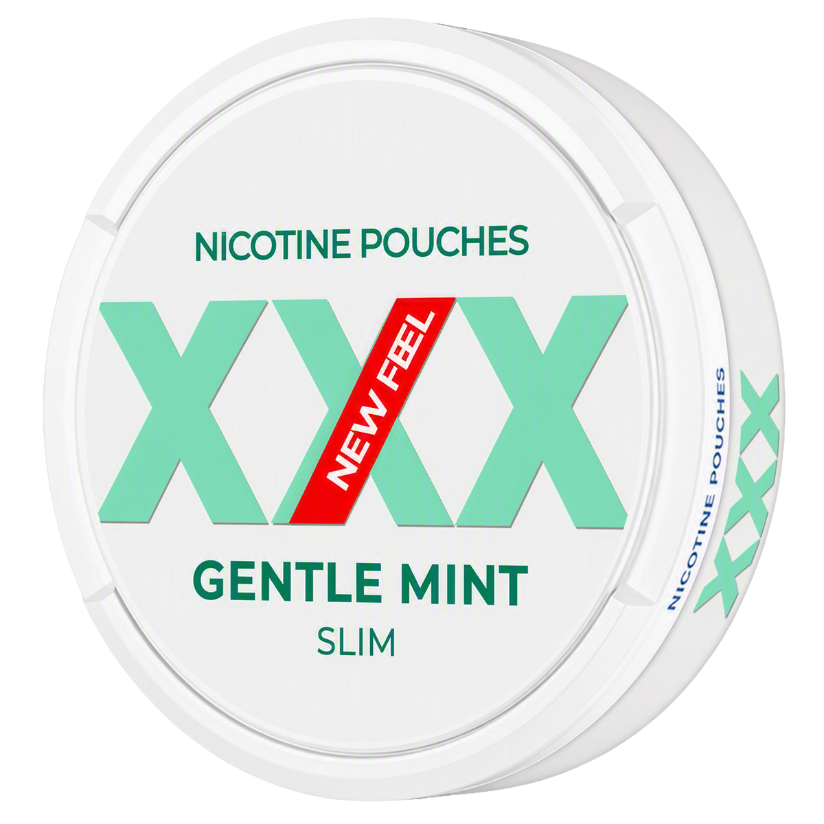 XXX Gentle Mint slim nicotine pouches in a package, featuring refreshing mint flavor and smooth texture.