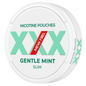 XXX Gentle Mint slim nicotine pouches in a package, featuring refreshing mint flavor and smooth texture.