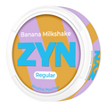 ZYN Banana Milkshake 9mg Slim Nicotine Pouches with creamy banana flavor, shown in a sleek pouch on a neutral background.