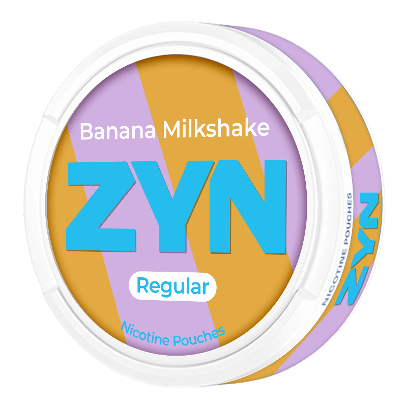 ZYN Banana Milkshake 9mg Slim Nicotine Pouches with creamy banana flavor, shown in a sleek pouch on a neutral background.