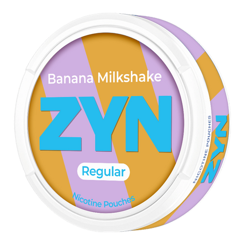 ZYN Banana Milkshake 9mg Slim Nicotine Pouches with creamy banana flavor, shown in a sleek pouch on a neutral background.