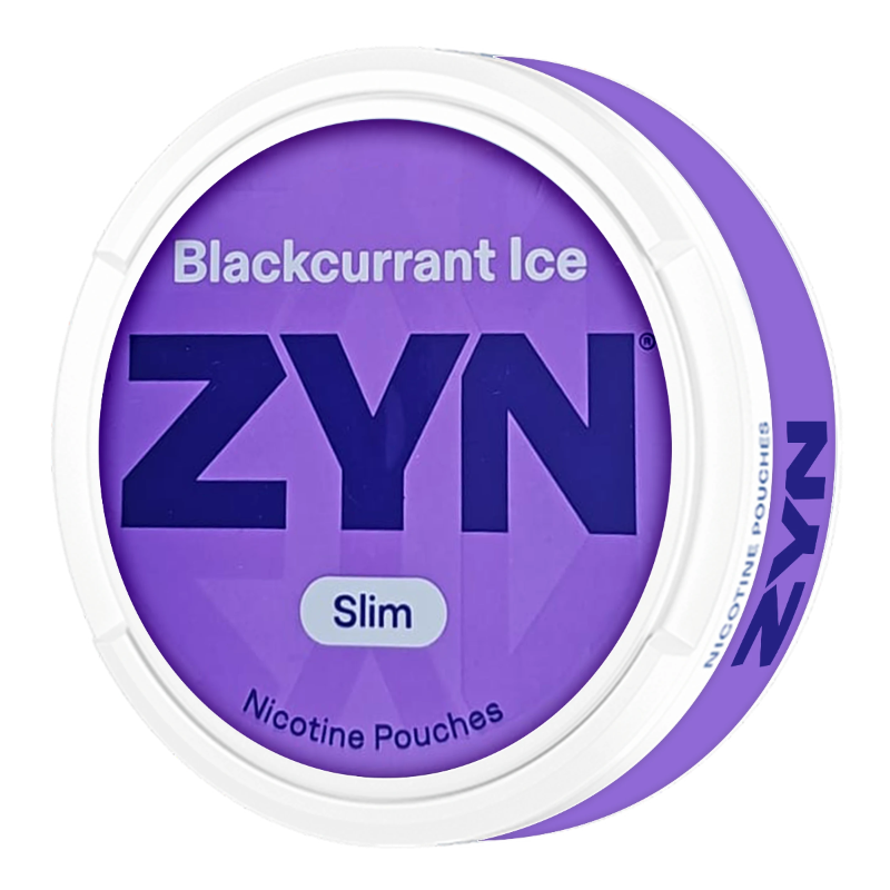 ZYN Blackcurrant Ice slim nicotine pouches with icy berry flavor, featuring blackcurrant and cooling menthol in a discreet pouch