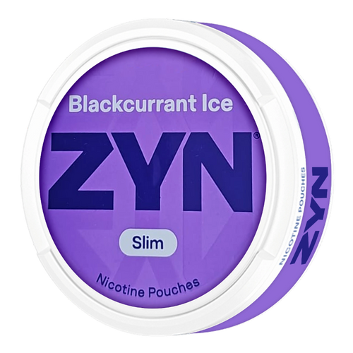 ZYN Blackcurrant Ice slim nicotine pouches with icy berry flavor, featuring blackcurrant and cooling menthol in a discreet pouch