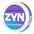 ZYN Cool Blueberry 11mg slim nicotine pouches with blue packaging, featuring sweet blueberry flavor and cooling mint accents.