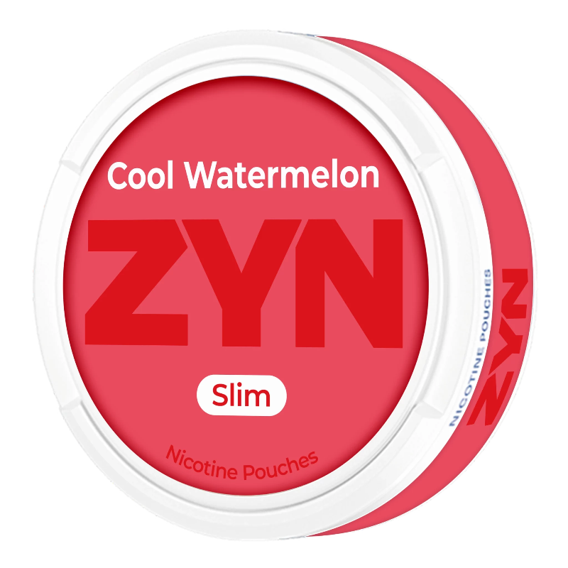 ZYN Cool Watermelon slim nicotine pouches by ZZY Wholesale, featuring refreshing icy watermelon flavor in a compact pouch.