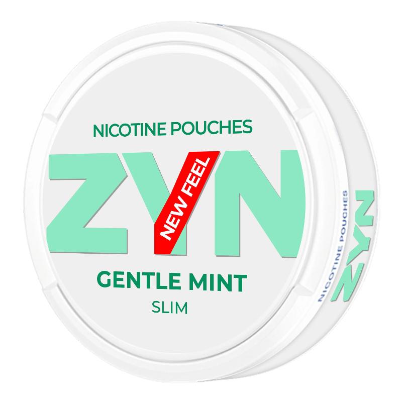 ZYN Gentle Mint slim nicotine pouches in a package, featuring refreshing mint flavor and smooth texture.