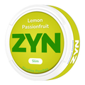 ZYN Lemon Passionfruit 11mg nicotine pouches in a sleek package, featuring tangy lemon and tropical passionfruit flavor.