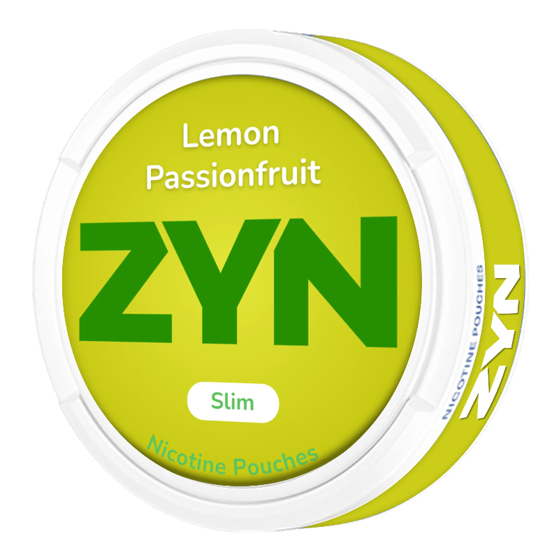 ZYN Lemon Passionfruit 11mg nicotine pouches in a sleek package, featuring tangy lemon and tropical passionfruit flavor.