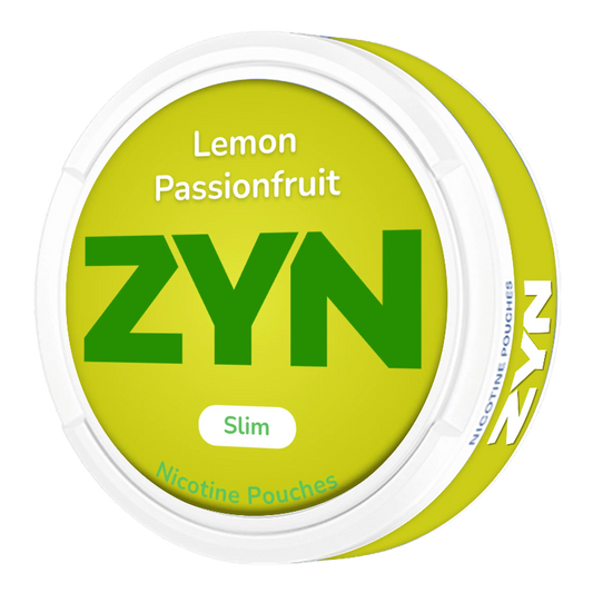 ZYN Lemon Passionfruit 11mg nicotine pouches in a sleek package, featuring tangy lemon and tropical passionfruit flavor.